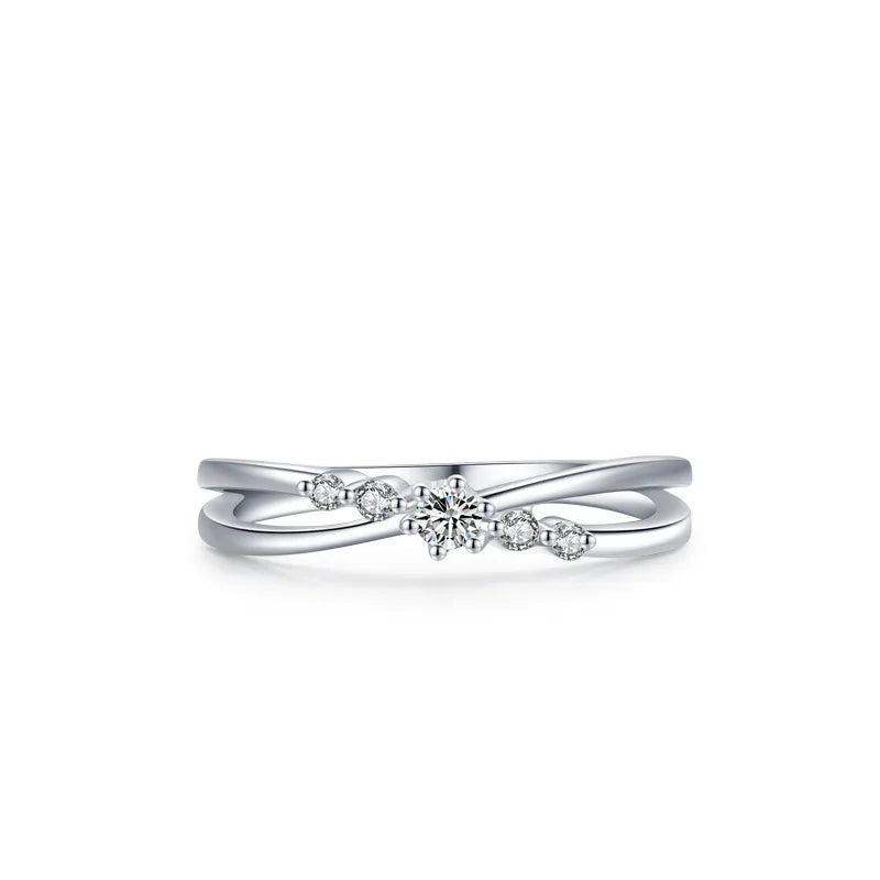Hot Sale Wholesale Fashion Jewelry 925 Sterling Silver Double Layer Zircon Ring Fine Jewelry Engagement Wedding Ring for Wome