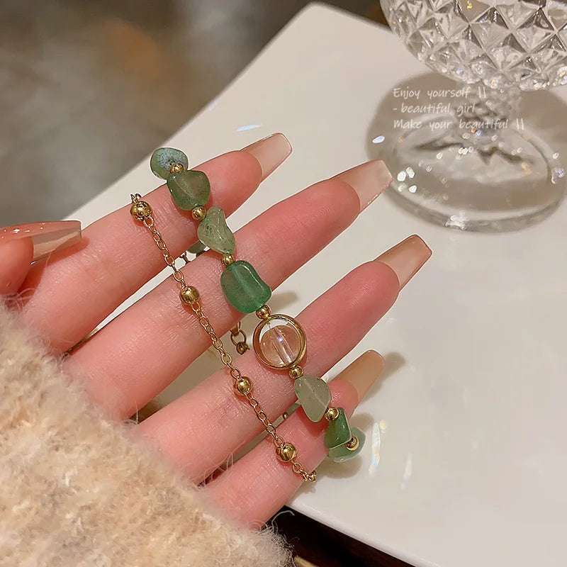 Light Luxury Grape Stone Green Lifting Beaded Bracelet Double Layered Crystal Bracelet for Women Girls Jewelry Charm