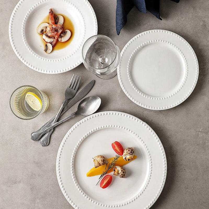 Embossed Ceramic Charger Plate White Round Pasta Steak Dessert Serving Tray Breakfast Salad Dinner Platter Restaurant Tablewa