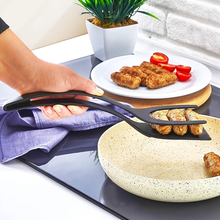 Non-stick Coating 2 in 1 Spatula Tong Clip Spatula Flip Steak Tong Pancake Cooking Tool Nylon Egg Steak Bread Clamp