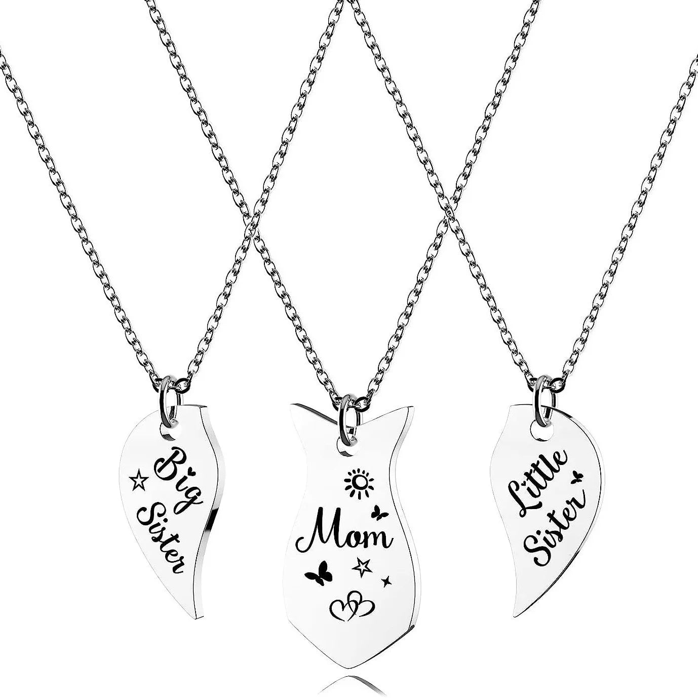 Cartoon Heart Magnetic Pendant Stainless Steel Family Necklace Three-Piece Set Love Necklace As Mother's Day Gift