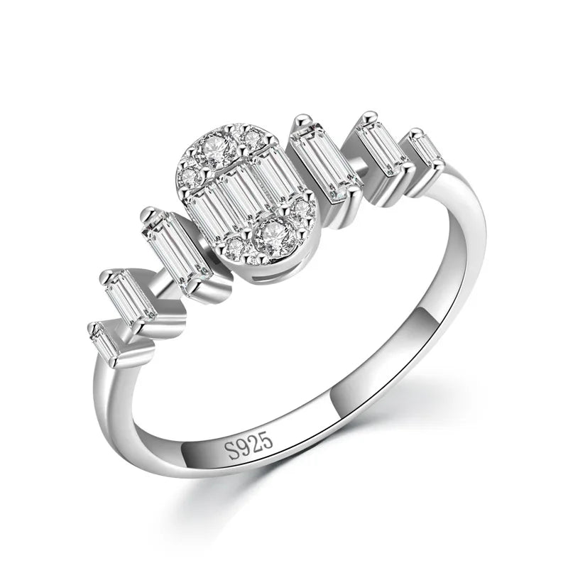 Ada Jewelry Anel Prata 925 Women's Sterling Silver Emerald Cut Zircons Ring for Wedding