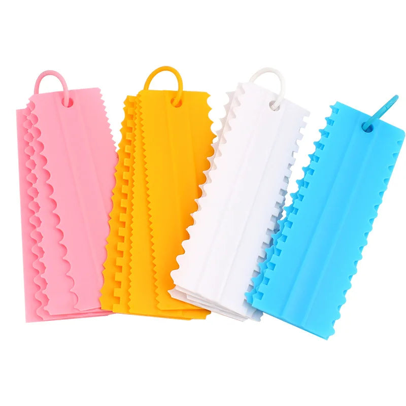 4pcs Frosting Combs Baking Tools Decorating Icing Smoother Cake Comb Plastic Cake Scraper Set Plastic Boxes Opp Bag Package 1