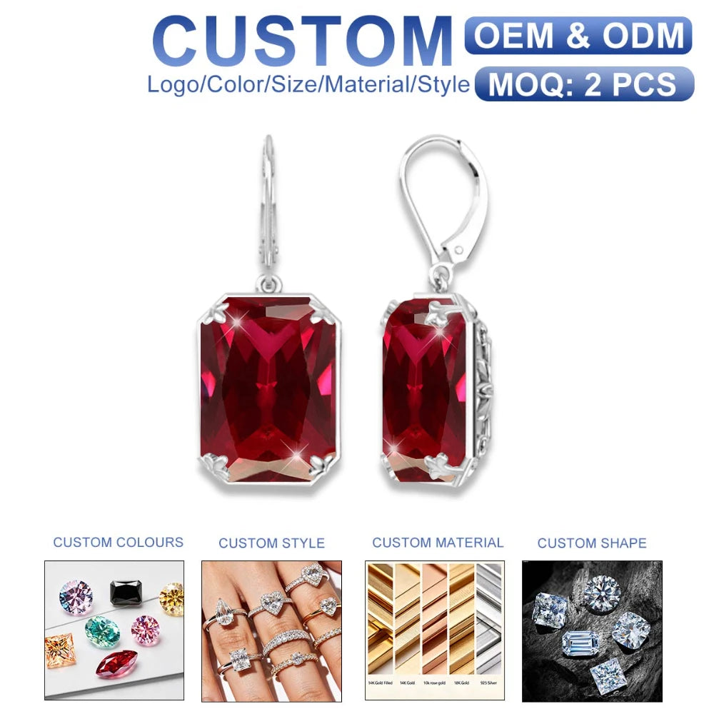Premium Vintage 925 Sterling Silver Garnet Crystal Earrings Unisex Filigree Cocktail Party Rectangle Shape Bijoux Anniversary