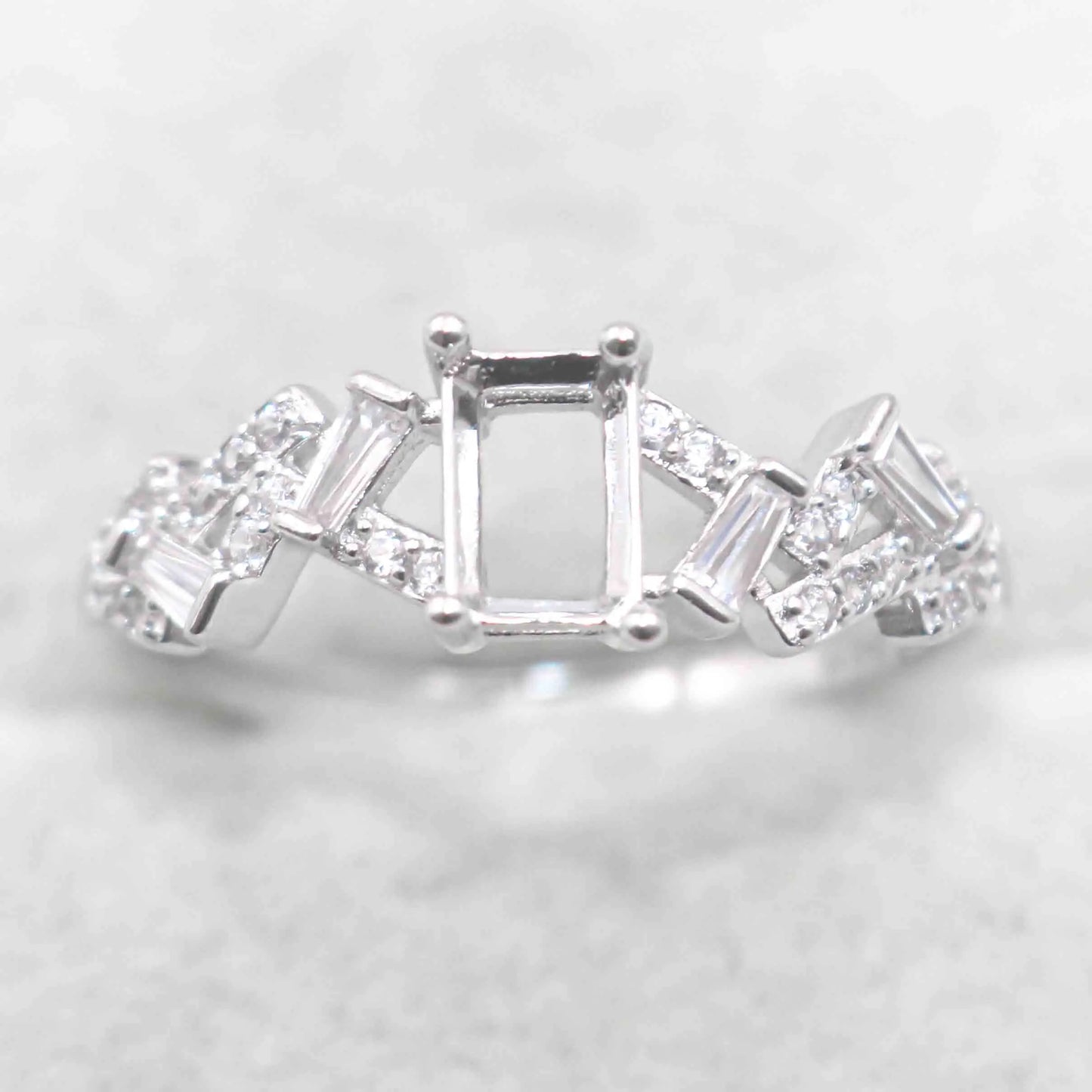Sterling Silver 4*6mm Semi Mount Ring Square Shape Empty Frame Blank Claws Setting S925 Base Without Center Stone for Inlay D
