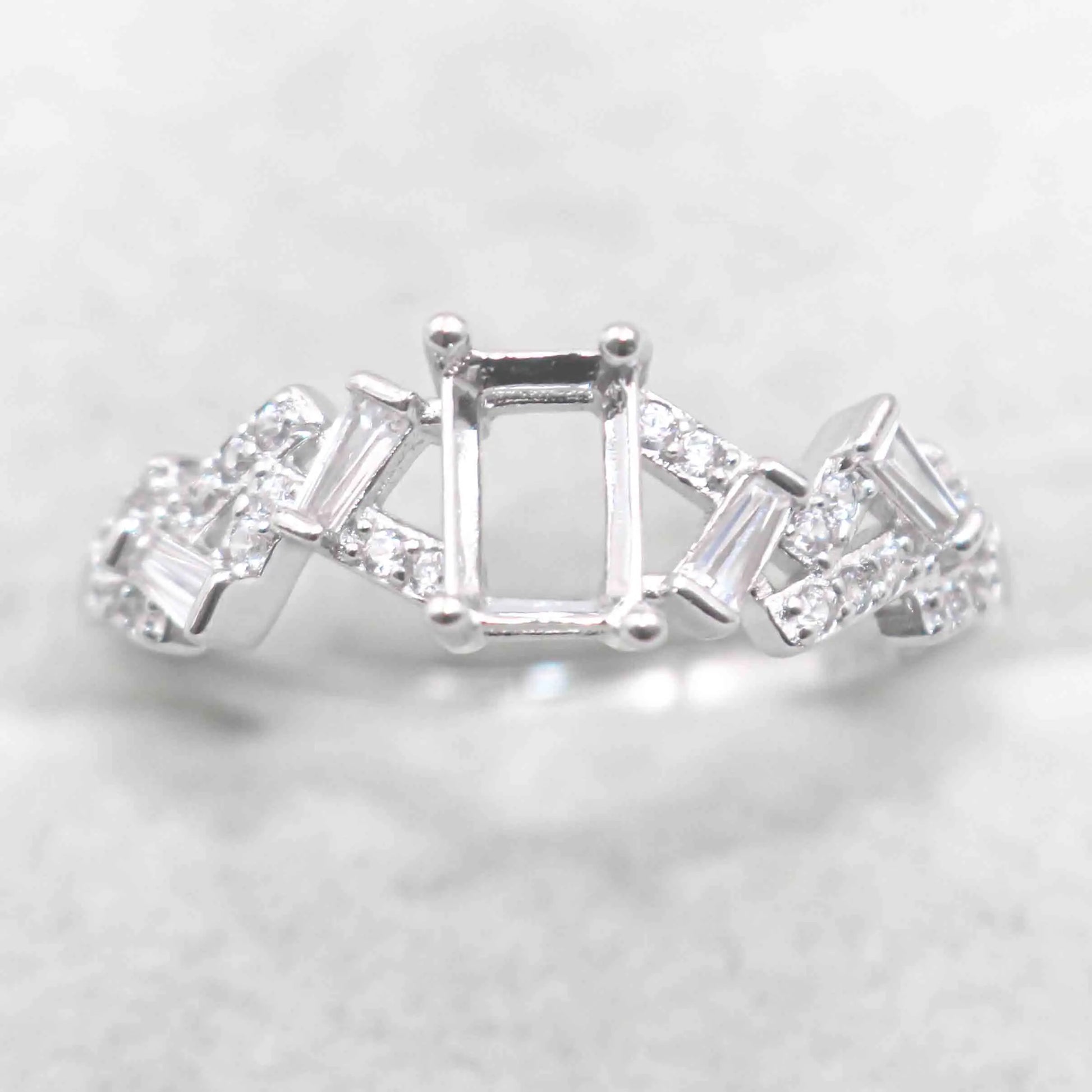 Sterling Silver 4*6mm Semi Mount Ring Square Shape Empty Frame Blank Claws Setting S925 Base Without Center Stone for Inlay D