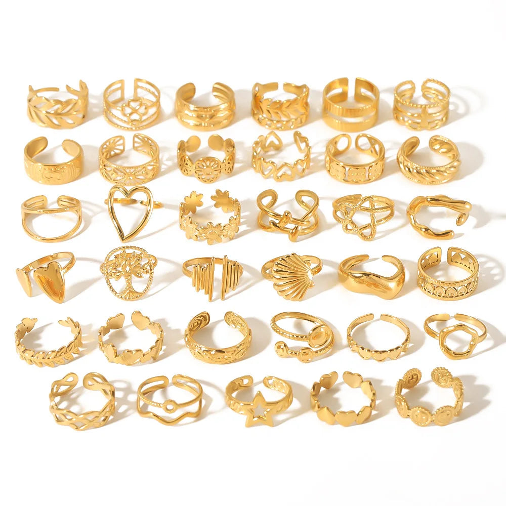 New Arrival Stainless Steel 18k Gold Clover Cross Eyes Open Stacking Open Finger Ring Women Heart Flower Knuckle Ring for Gif