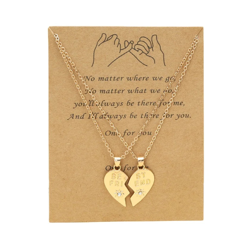 2pcs/pair Female Friendship Gift Gold Silver Plated Matching Broken Half Heart Shaped Pendant Best Friend Necklaces for Women