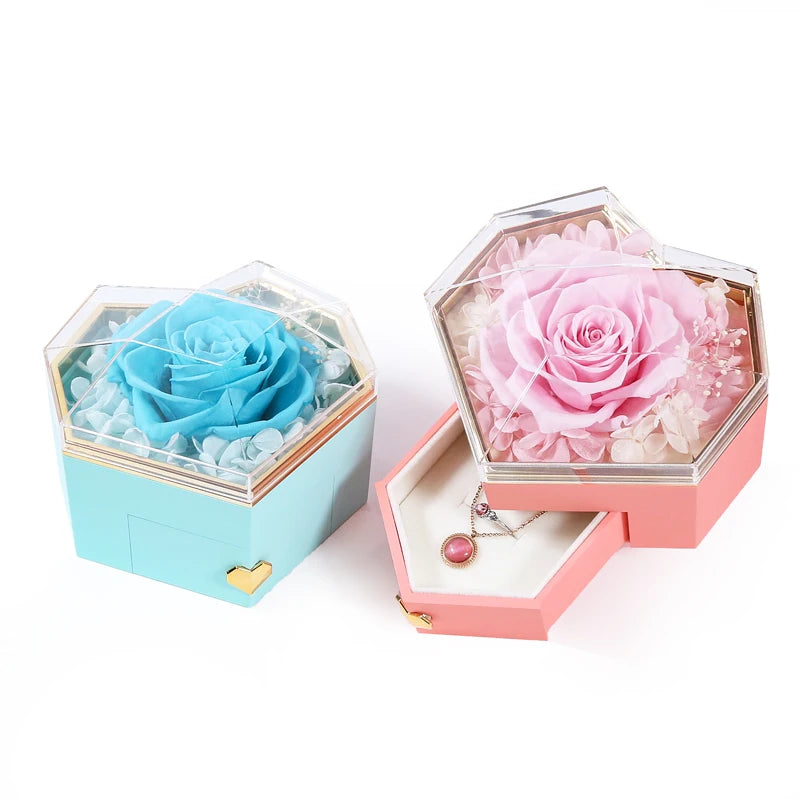 New Product 2024 Valentine's Day & Christmas Gifts Eternal Flower Forever Rose in Heart Shape Acrylic Box for Best Friend