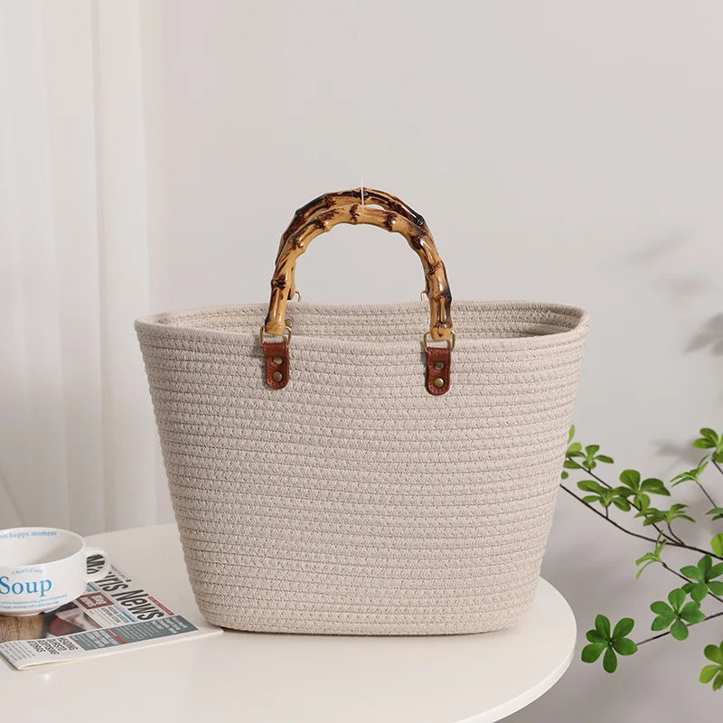 Travel Beach Eco Friendly Durable Soft Woven Handbag with Open Top for Women