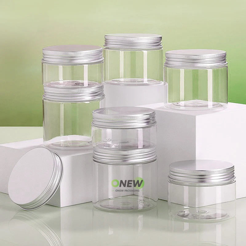 4oz 8oz Plastic Frosted Container Jar for Facr Cream clear Pet Plastic Packing Tins Jars with Lid for Cosmetic