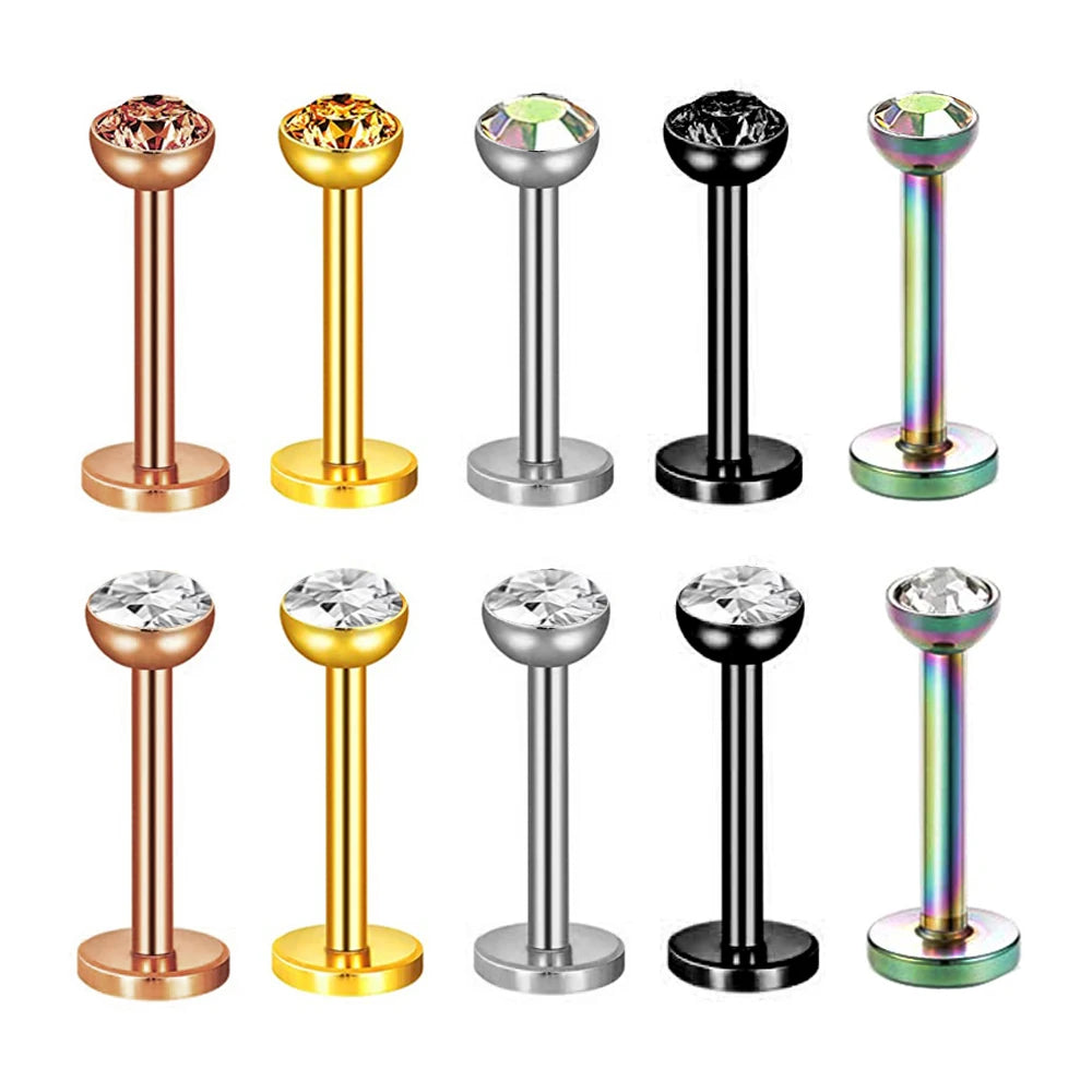 16g Stainless Steel Lip Labret Piercing Crystal Ball Monroe Lip Stud Helix Tragus Conch Piercing Cartilage Earrings Wholesale