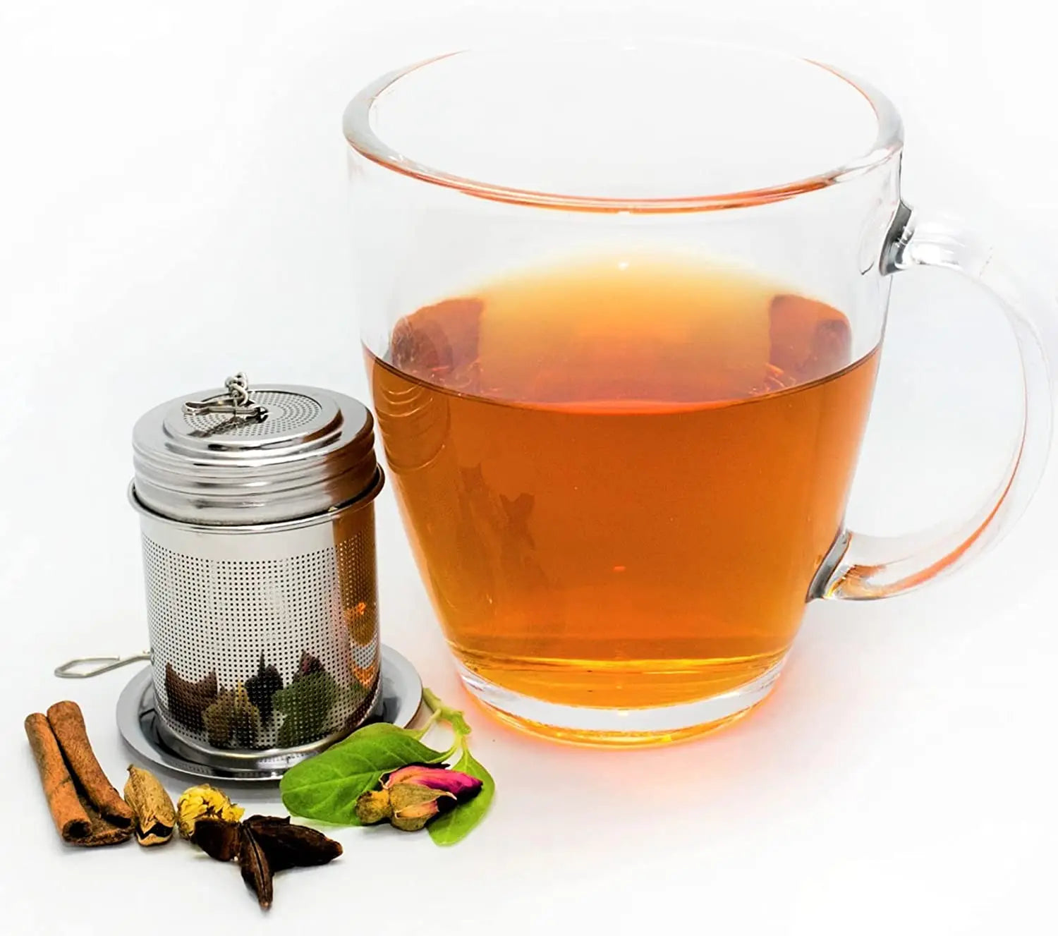 Stainless Steel Tea Infuser Set Loose Leaf Tea Steeper with Chain Hook and Threaded Lid Metal Filter Strainer Utensil