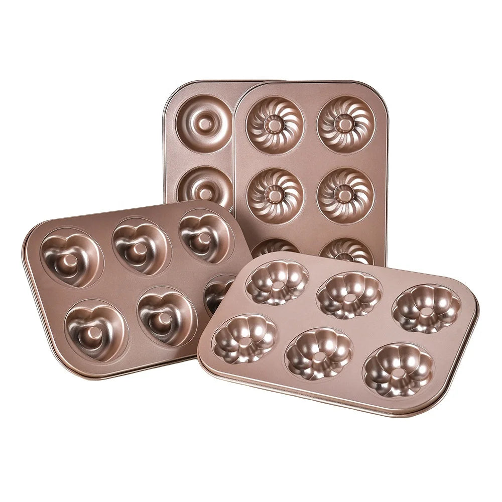 6-Hole Stainless Steel Household Muffin Cup 6 Units Non-Stick Baking Pan with Doughnut Mold Cake Pan for Baking