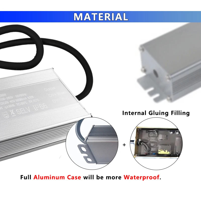AC-DC 6000mA LED Driven Lighting Power Converter 100-265V AC DC 26-40V 200W Outdoor Waterproof Constant Current CE ROHS Alumi