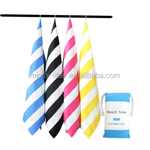 Custom Logo Microfiber Beach Towel Lightweight and Sand-Free Absorbent Striped Square and Rectangle Shapes Printed Technique
