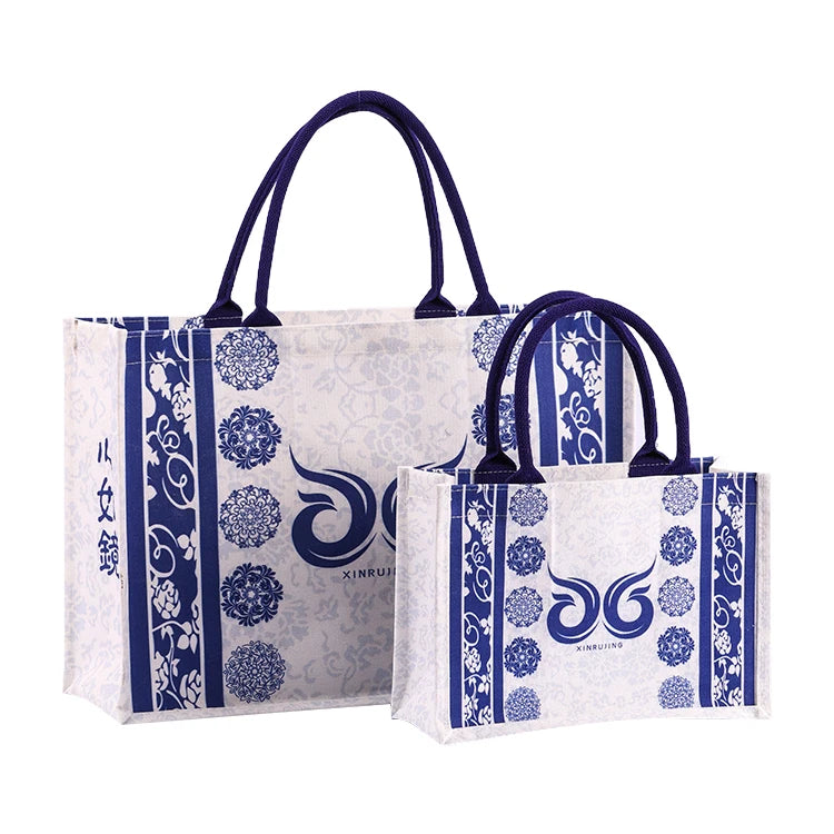 Custom Print Logo Luxury Eco-friendly Handled Shoulder Strap Large Foldable Cotton Covered Film Tote Bag Customized Design Xi