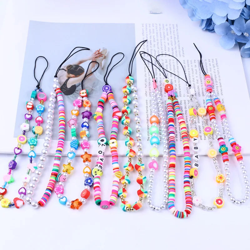 Custom Y2k Letter Bead Phone Chain Boho Soft Clay Bead Keychain for Gift