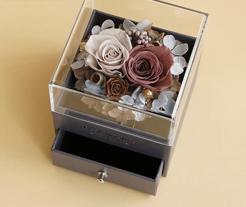 Liviflo Mothers Day Gift Luxury Rotating Preserved Rose Acrylic Box Necklace Customizable for Women Girls Father's Day Christ