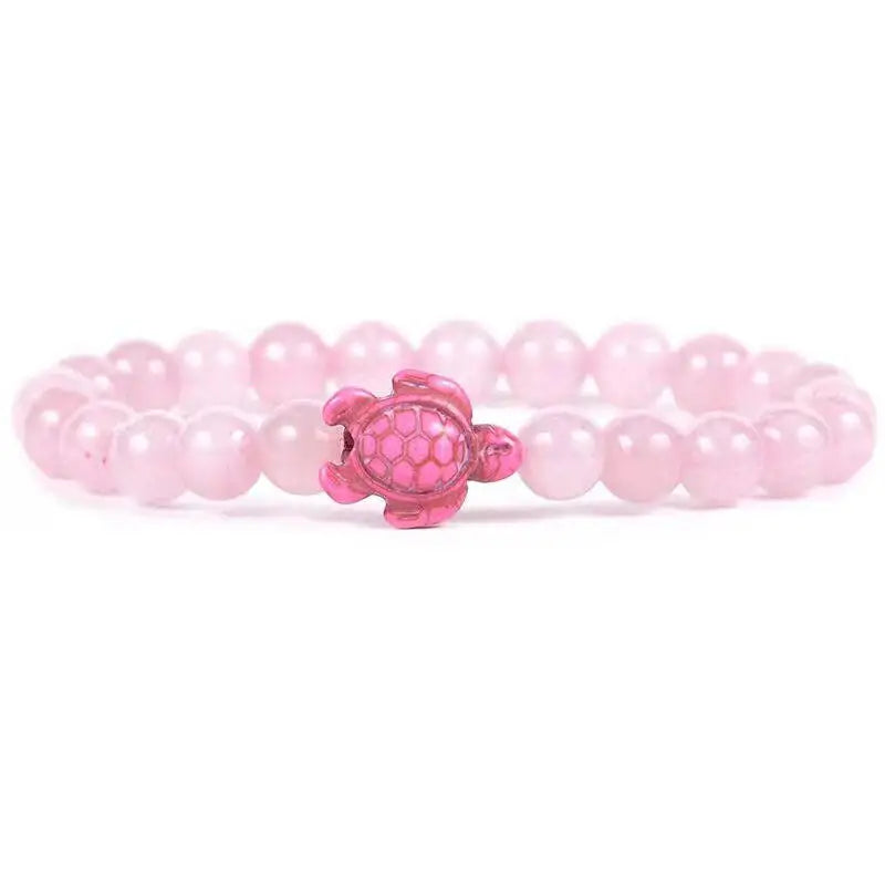 Turtle Bohemian Style Bracelet with Rose Quartz Beads Turquoise Lava Elastic Bangle Best Friend Gift Fashion Jewelry