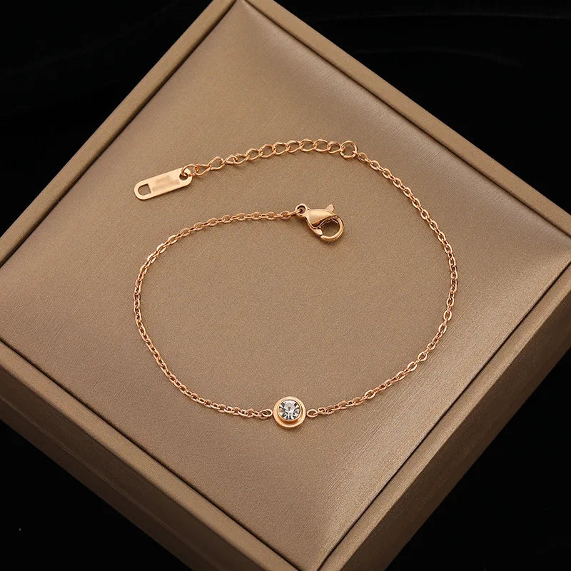 2024 Trendy Vintage Fashion Hand Accessories Zircon Bracelet Stainless 18K Gold Steel Bracelet for Girls