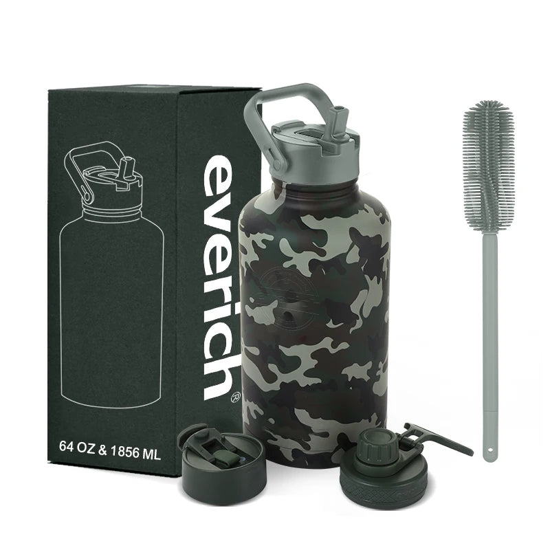 Sports Outdoor 64oz Stainless Steel Vacuum Insulated Sports Water Bottle BPA-FREE Reusable Hiking Thermal Drink Flasks