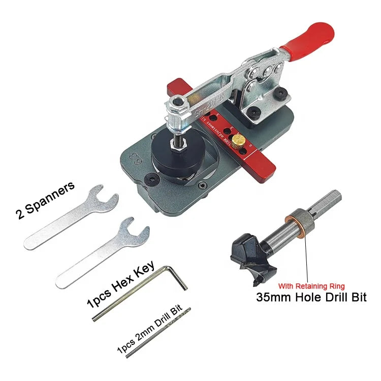 Adjustable 35mm Concealed Woodworking Hinge Boring Jig Drill Guide Aluminum Hole Drilling Guide Locator Drilling Guide Locato