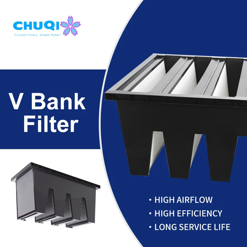Factory Price High Efficiency H13 H14 Industrial Plastic Frame V-Bank Filter Ventilation Hepa Activated Carbon HVAC Air Filte