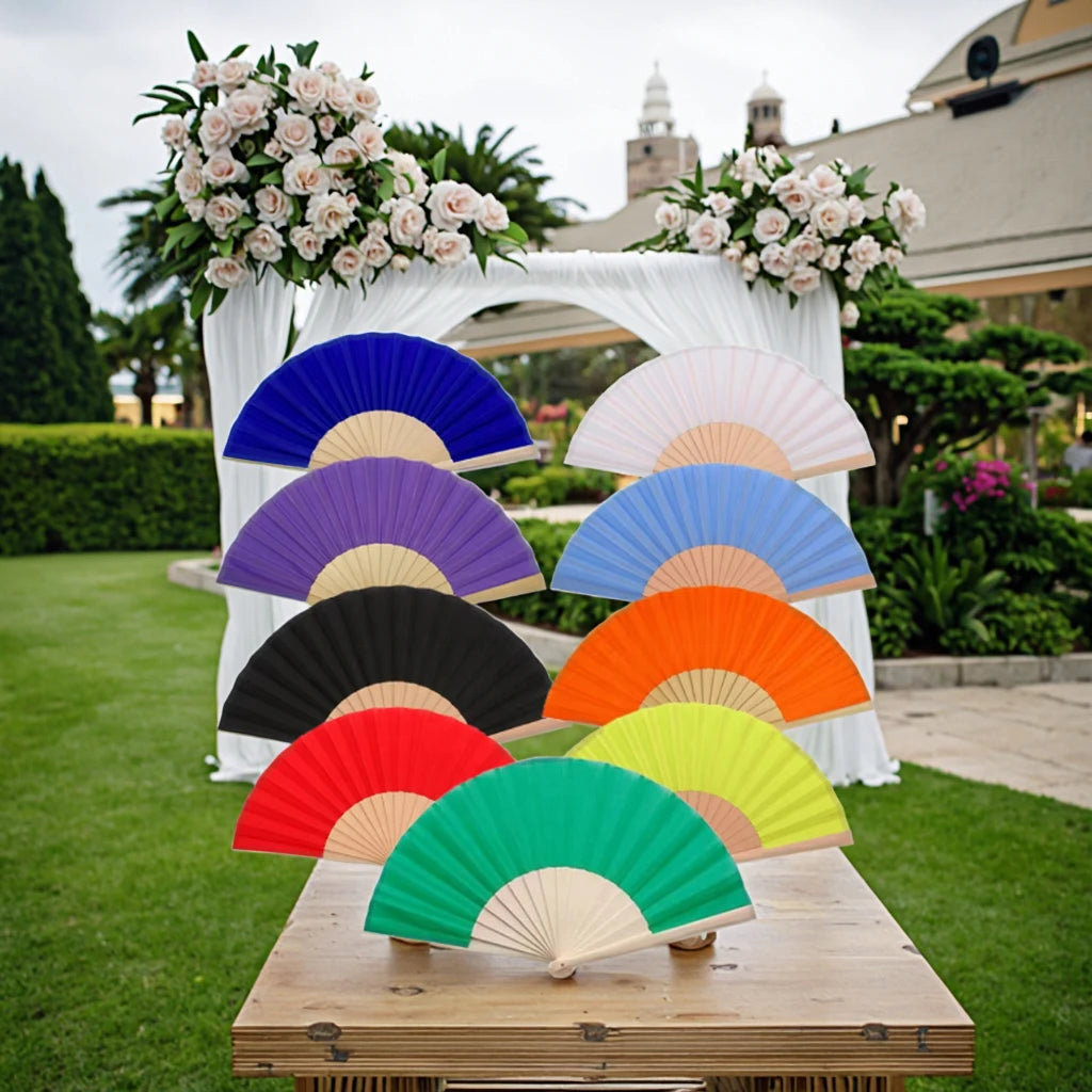 FAREA Modern 23CM Custom Fabric Wood Fan Hand Fan Soild Color Wooden Folding Fans for Party Wedding