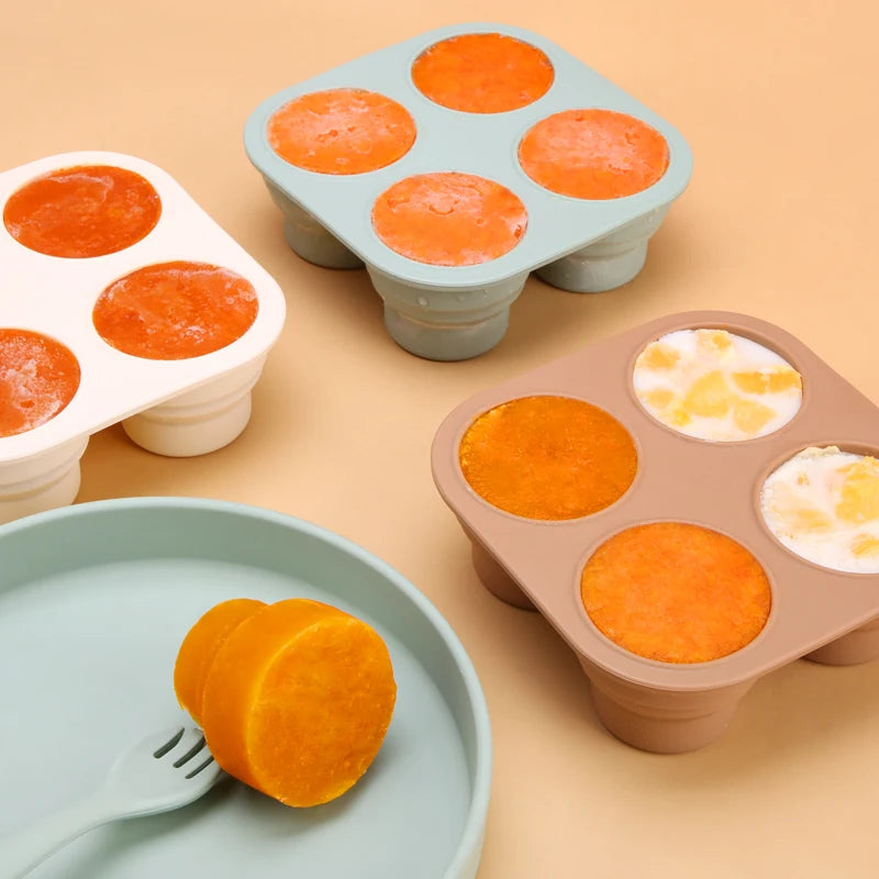 Collapsible Silicone Ice Cube Tray Fruit Juice Food Container Baby Food Freezer Tray With Lid