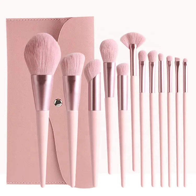 Soft Bristle Professional Good Quality Low MOQ Synthetic Hair Cosmetics 12pcs Makeup Brush Set with PU Bag Eye Shadow Fan Bru