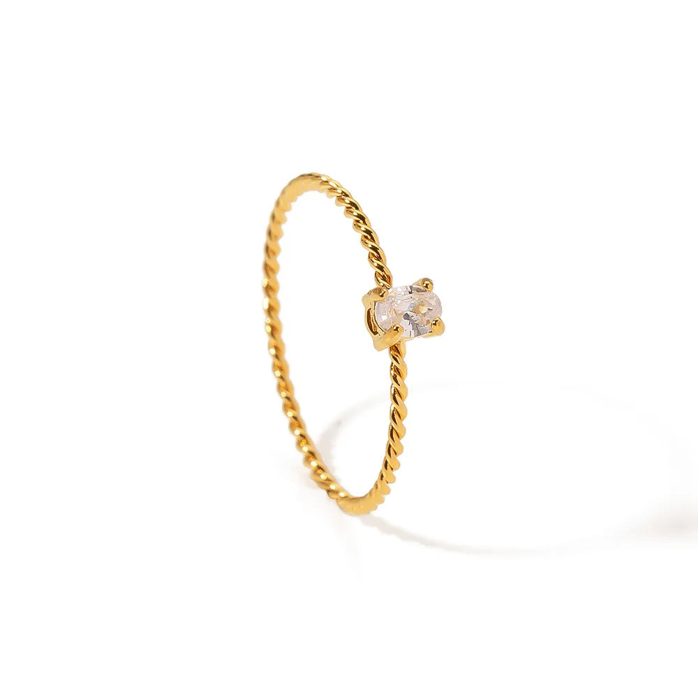 New Arrival Women's Stainless Steel 18K Gold Plated Zircon Diamond Twisted Ring Third Party Certified Trendy Fashion Jewelry