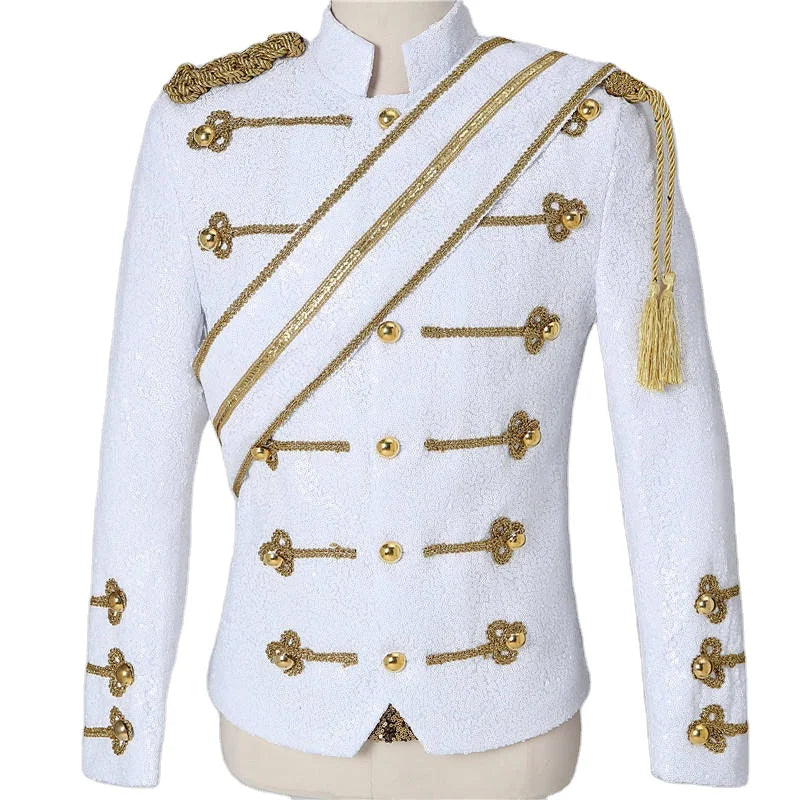 Performance Costume Tuxedo Blazer Mens Adult Sequins European Court Style Sequined Wedding Suit Jacket Stage Suit Plus Size 6