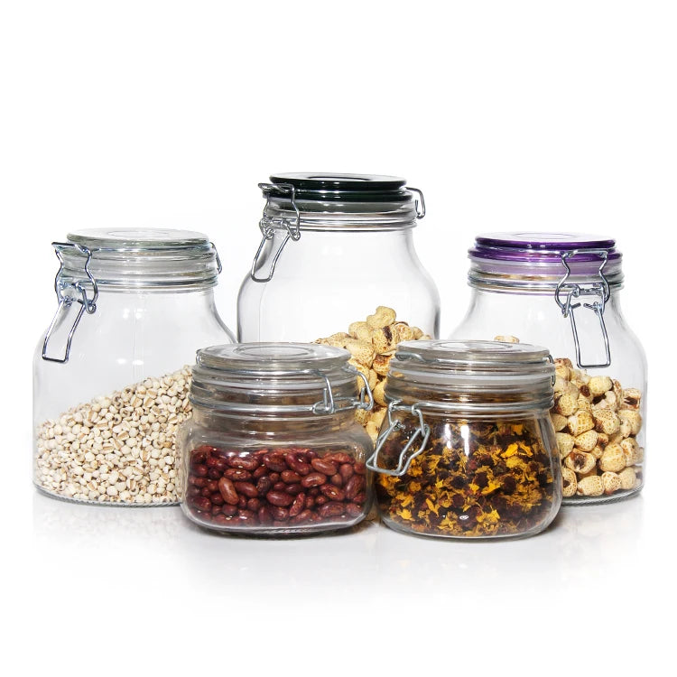 Hot Sale 450ml 750ml Glassware Candy Jars With Silicone Gaskets Metal Clip