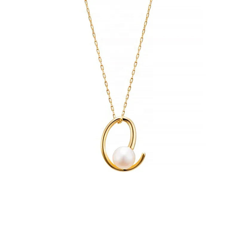 Milskye Modern Design Jewelry 18k Gold Plated Rose Gold S925 Freshwater Pearl Curve Necklace