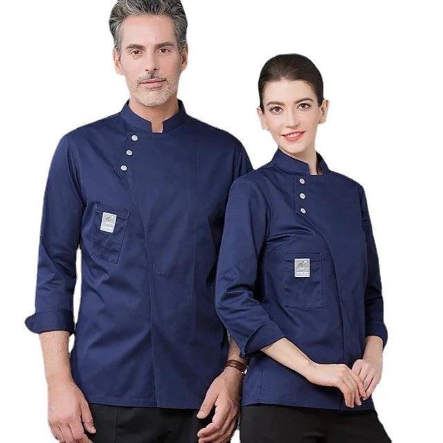 Wholesale Custom logo Long Sleeve Chef Uniform Men Women Hotel Catering Cake Baker Kitchen Black White Plain Chef Coat Unifor