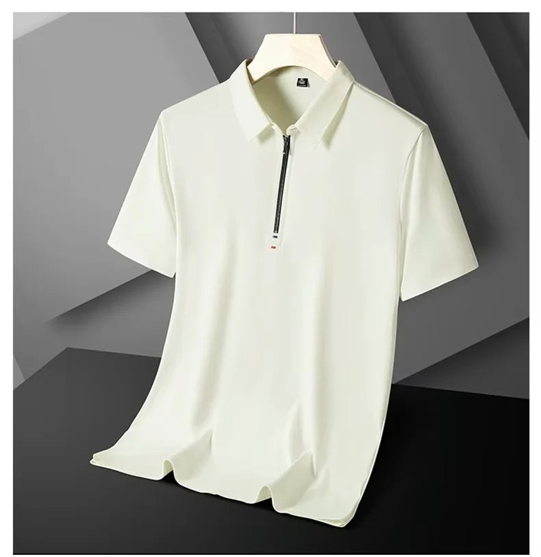 In Stock New Design Ice Cool Feeling Zipper Mens Polo Shirts Horse Riding Sports Male Nylon Moisture Wicking Short Sleeve Shi