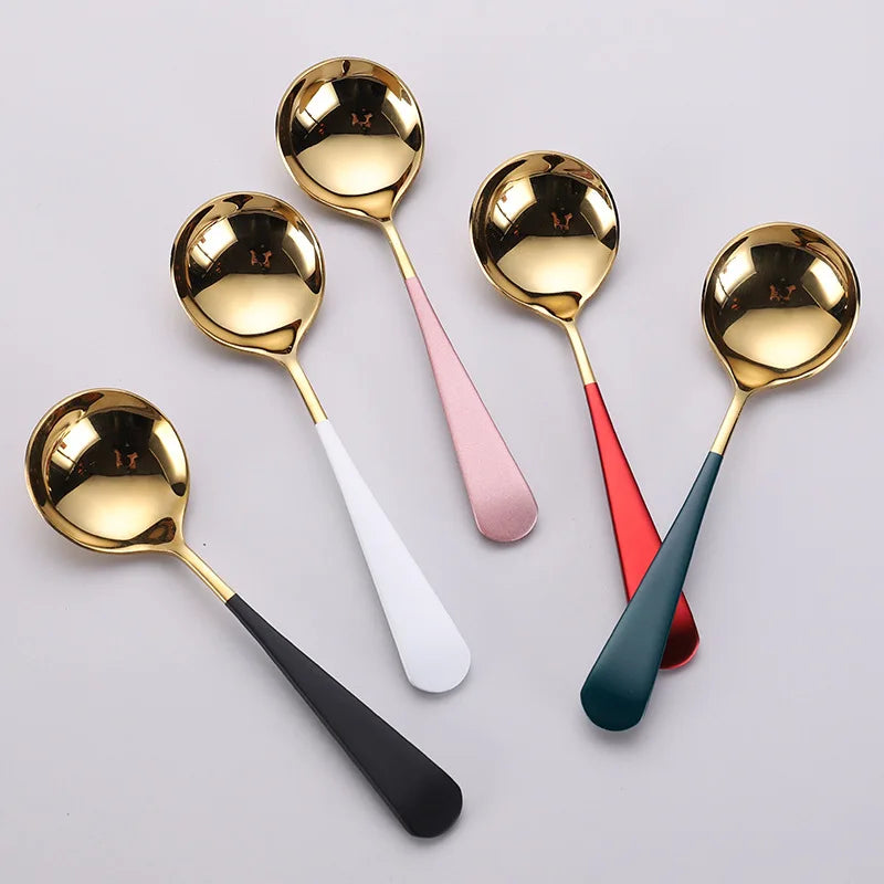 Hot Selling Spoon Silverware Colorful Handle Round Spoon Stainless Steel Cutlery