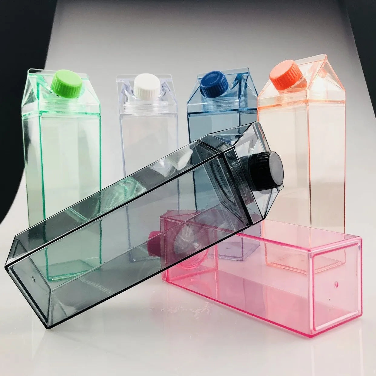 Hot Selling square Plastic Milk Cup Water Bottle Clear Pink Transparent Colored Acrylic Milk Box Carton Shaped Water Bottle