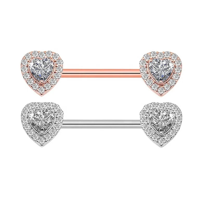 316L Stainless Steel Nipple Barbell Rings With Double Heart CZ Crystal Nipple Stud Fashion Women Body Piercing Jewelry