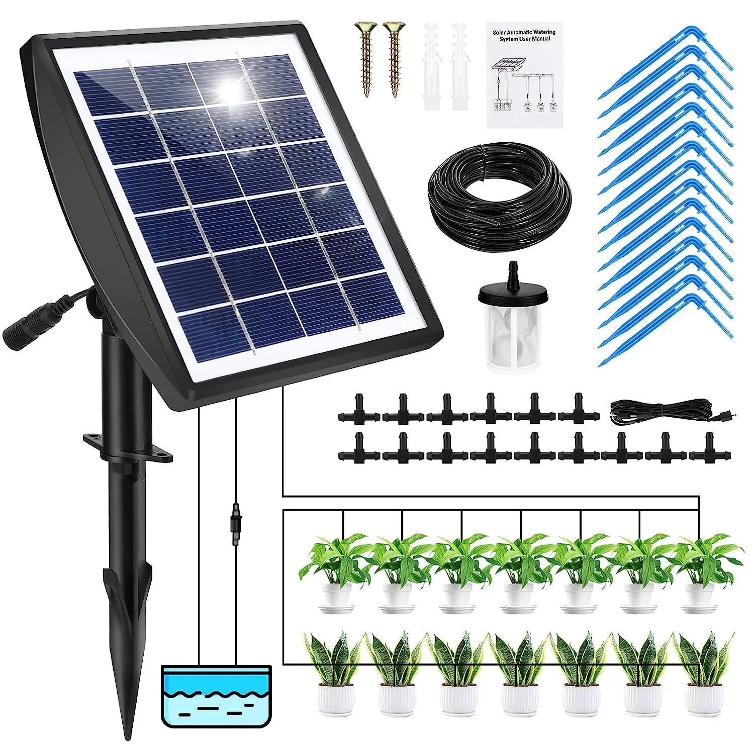Solar Plastic Garden Drip Irrigation System Auto Watering Kit with Labor-Saving Design for Hydroponics and Water-Saving Use