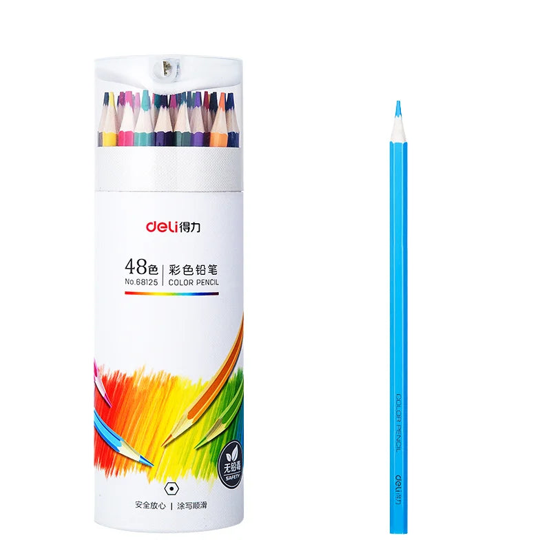 Deli 68125 48pcs/barrel Colored Pencil Hexagonal Sketch Colored Pencil with Sharpener 48barrel*48pcs=2304pcs Per Carton Set