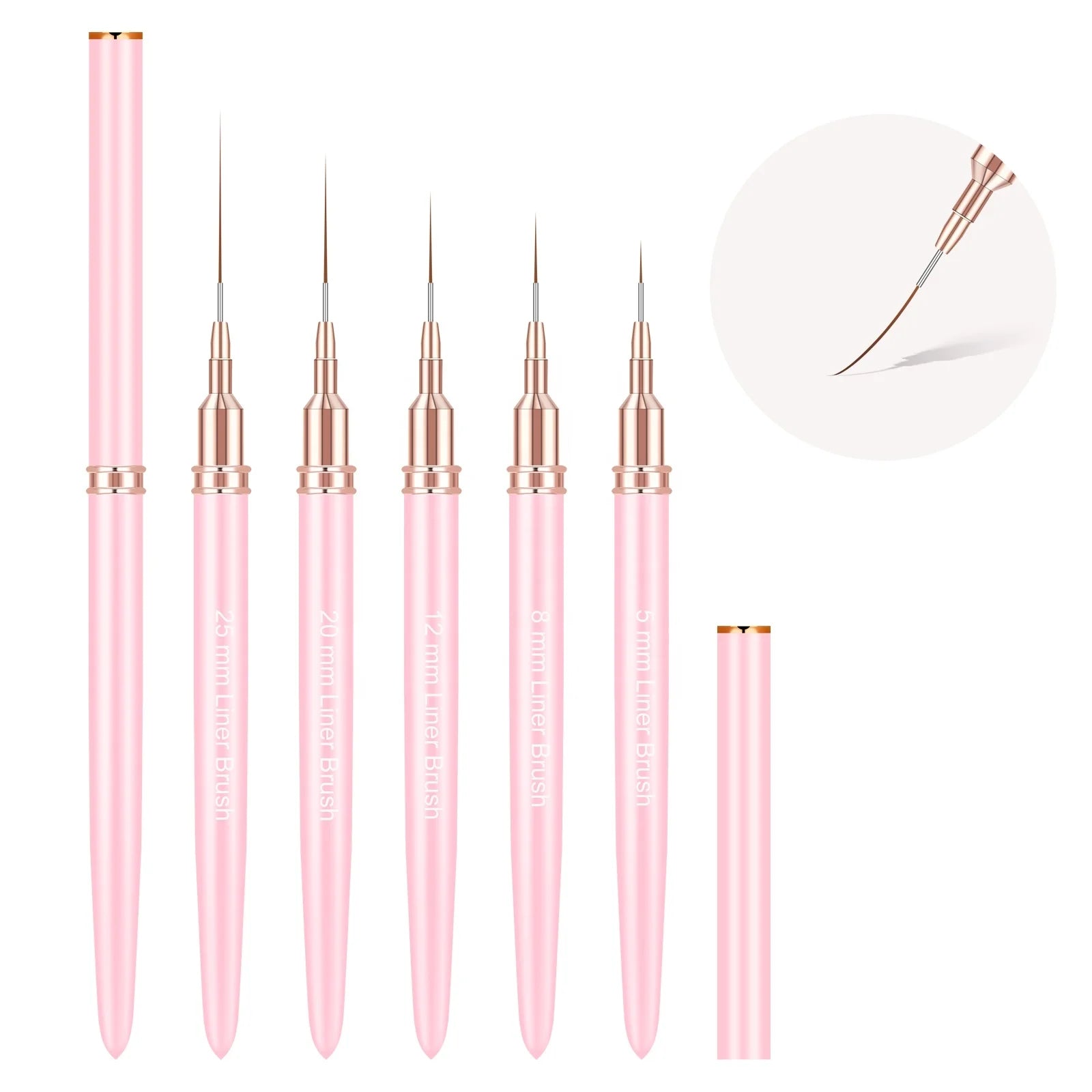 Professional Nail Art Brushes Set 5PCS Metal Handle Nylon Head 9 Colors Multi-functionality Nail Art Drawing Liner Brush