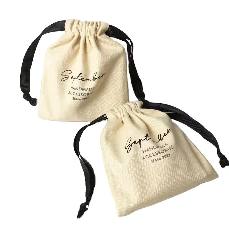 Elegant Personalised Cotton Drawstring Shopping Bag Ribbon Rope Customised Gift Bag Eco-Friendly Full-Color Digital Printing