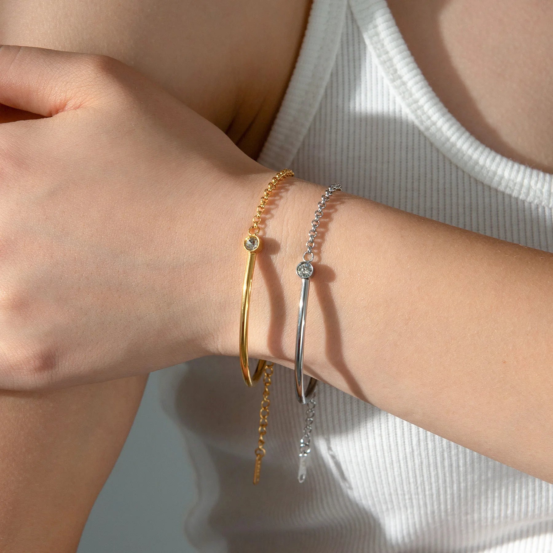 2025 Trendy Panelled Bracelet Chain Zircon Bracelet Wholesale Stainless Steel Bracelet for Girls