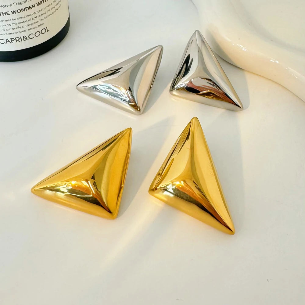 18k Gold Stainless Steel Three-dimensional Triangular Earrings Joyas De Acero Inoxidable Large Geometric Titanium Steel Earri