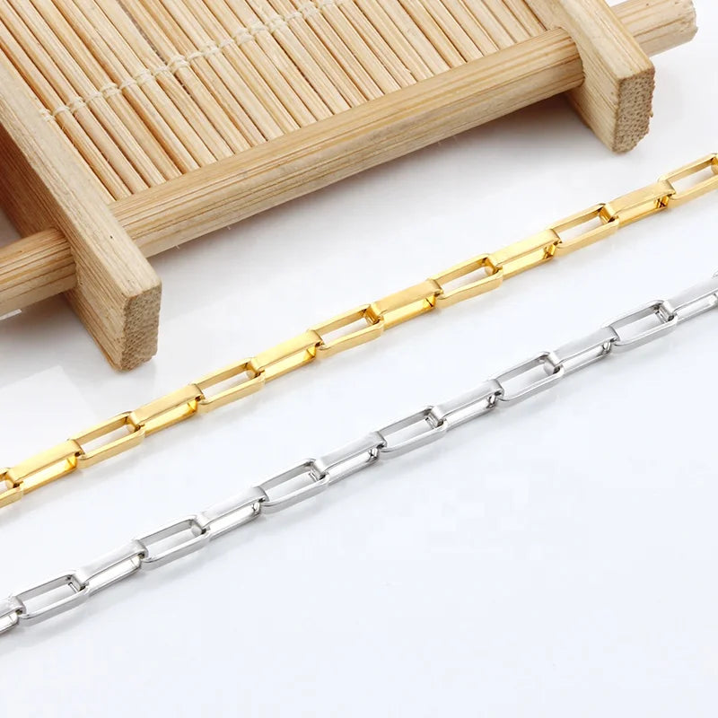 Hot Sales New Fashion Stainless Steel 3MM Rectangle Shape Chain for Men Women DIY Jewelry Making Necklace & Jewelry Findings