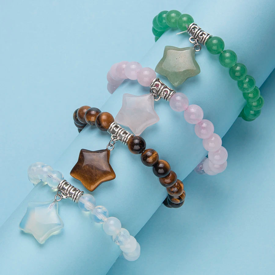 Natural Stone Crystal Gemstone Agate Creativity Fashion Personality Handmade Star Pendant Beads Bracelet Bracelet for Women