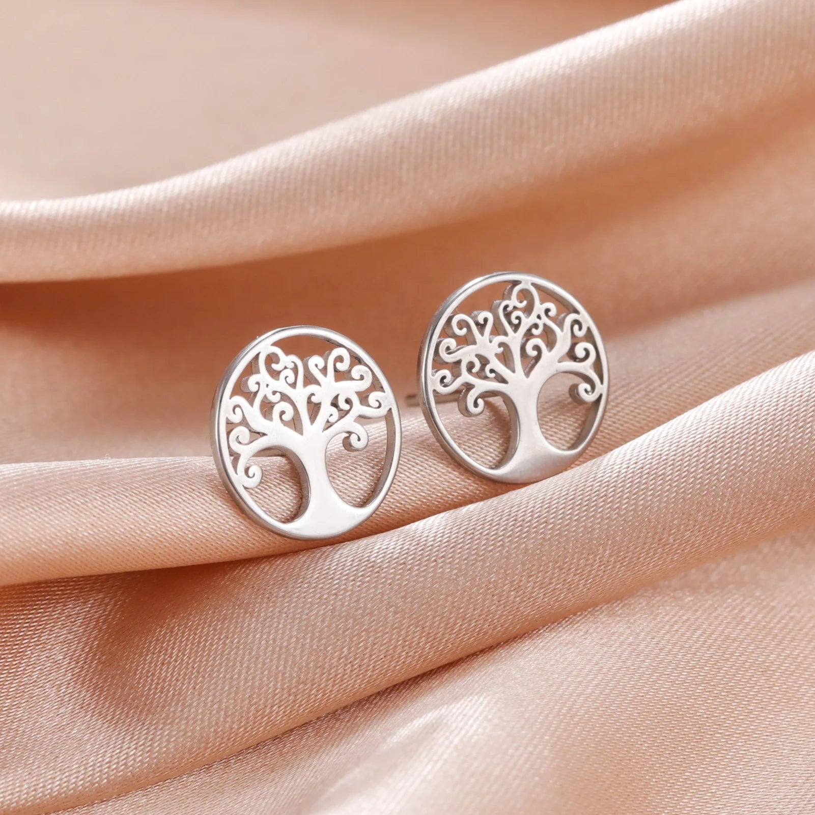 Tree of Life Stud Earring Stainless Steel Gold Color Amulet Ear Stud Bohemian Jewelry Birthday Day Gift Wholesale