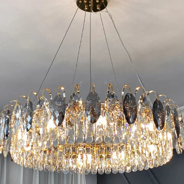 Hotel Restaurant Luxury Round Gold Chandelier Hanging Crystal Chandelier Attic Duplex Living Room Decoration Lighting